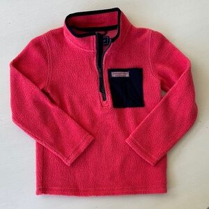 Vineyard Vines Kids Pink Fleece Pullover with Navy Accent
